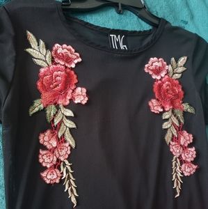 Sheer Top with embroidery flowers